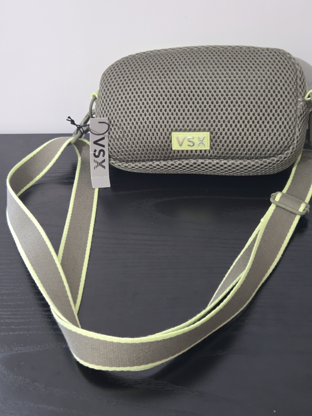 VSX VICTORIA'S SECRET Olive Mesh Crossbody with Neon Lime Trim